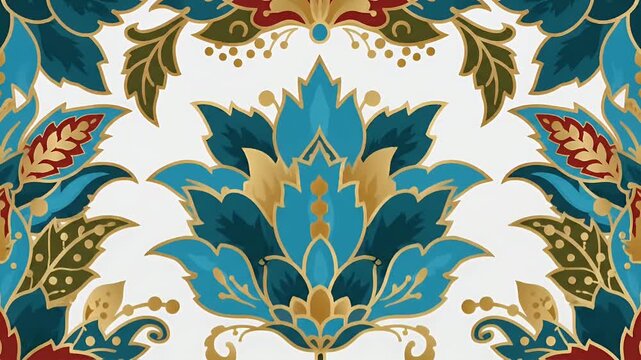 Turquoise Gold Floral Pattern Loop Animation Luxury Background