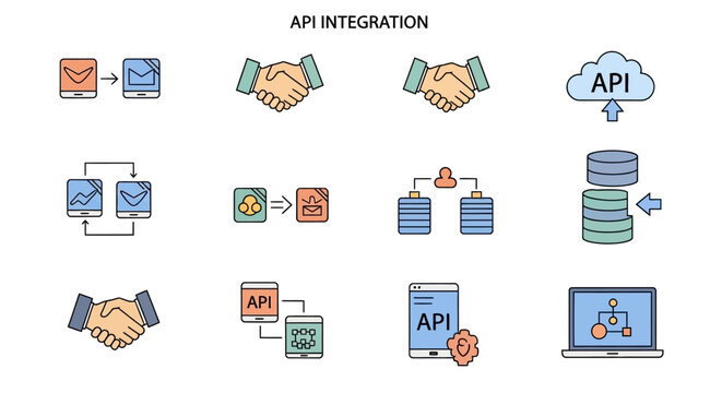 API Integration Technology Icons Set.