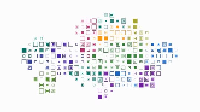 Kazakhstan map animation. Shape of the country with pulsating colored dots. Large size square blocks. Digital style Kazakhstan map on white background. Creative video.