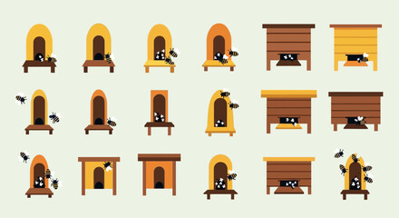 Cats sitting on wooden furniture pieces. © khusnul