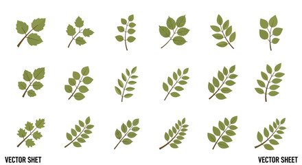 Fototapeta premium Collection of various green leaf shapes.