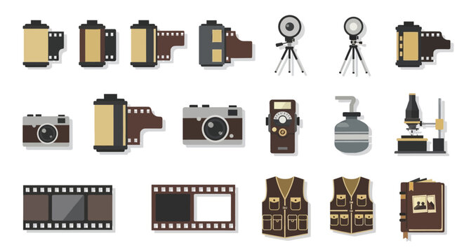 Collection of vintage camera equipment icons.