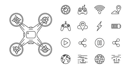 Drone with propellers and icons. © amni