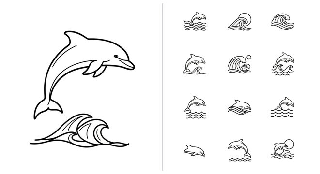 Dolphin jumping out of wave water.