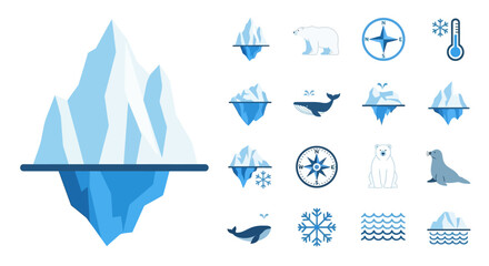 Iceberg and winter icons set collection. © amni
