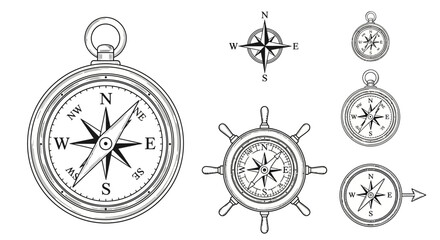 Navigation Compasses in Various Styles. © gundul