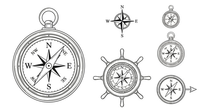 Navigation Compasses in Various Styles.