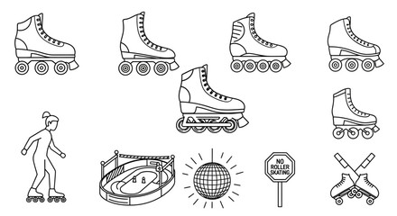 Roller skates and skateboard illustrations. © Rifky