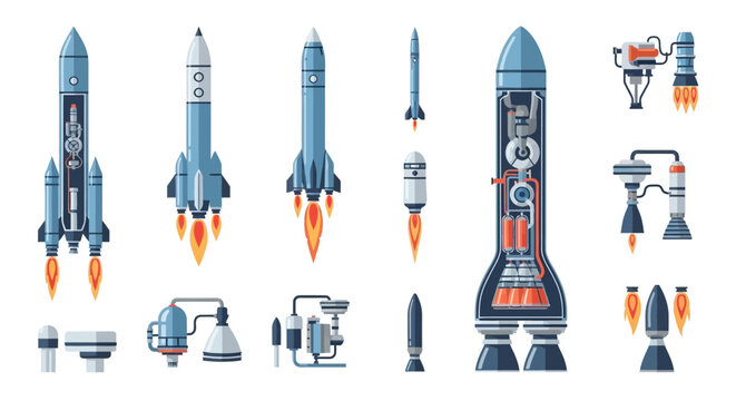 Rockets and Spacecraft Models Displayed Vertically.
