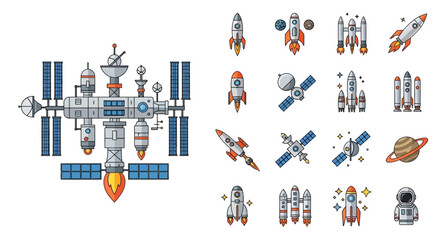 Space station and rockets in orbit. © Rifky