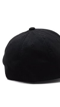 Back of a black baseball cap on a white background