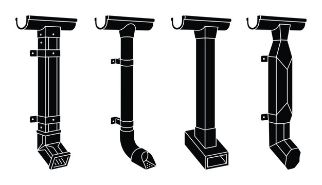 Rain gutter downspout silhouette set with different shapes and designs
