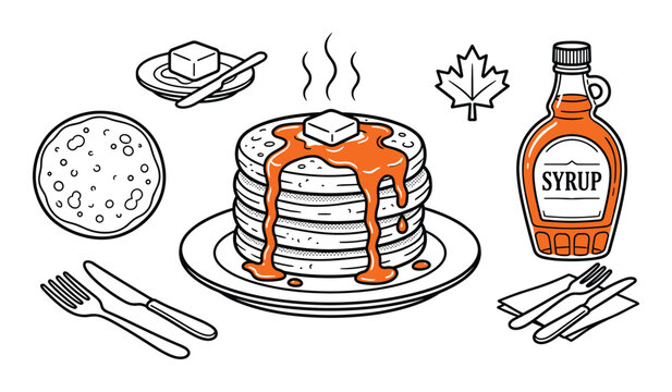 Stack of pancakes with maple syrup and butter breakfast illustration vector