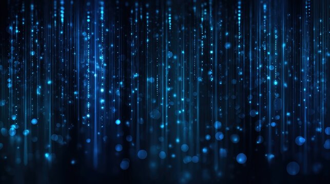 Digital blue light trails and bokeh on dark background for tech concepts