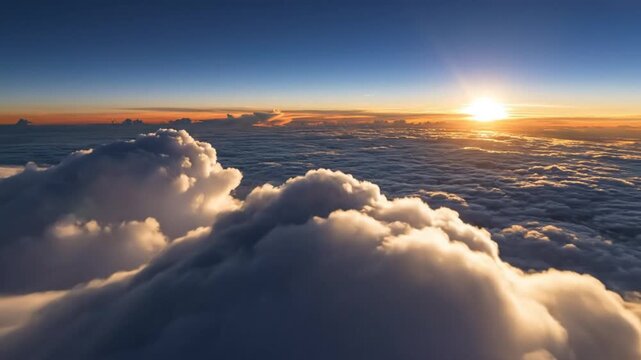 Epic sunrise over a sea of clouds, highlighting the beauty of nature and the morning sky's vibrant colors.