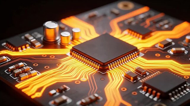 Closeup of illuminated circuit board