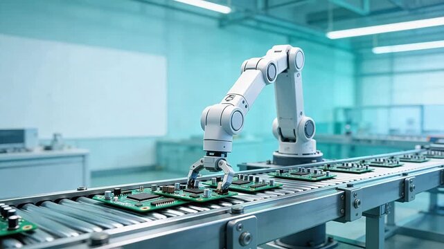 Robot arm assembling circuit boards