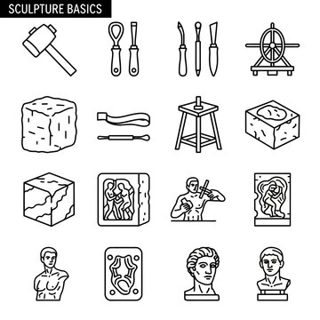 Sculpture tools and techniques icons.