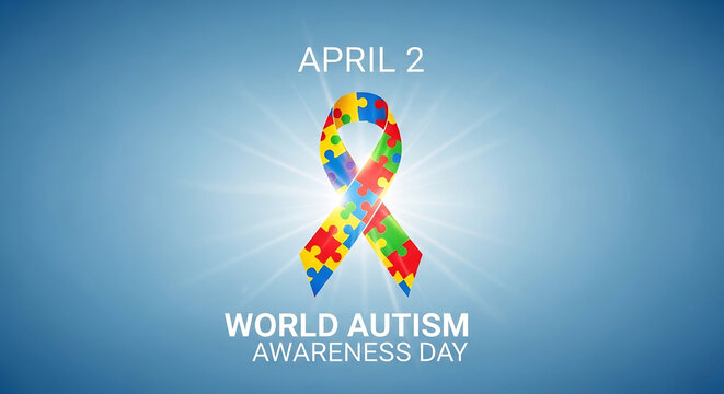 World Autism Awareness Day April 2 puzzle ribbon