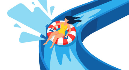 Woman Sliding Down Water Slide on Inner Tube, Summer Fun © jono