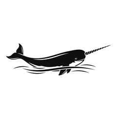 Black silhouette of a narwhal swimming. © LAILATUS