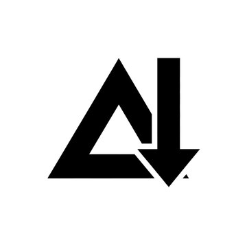 Black triangle with arrow logo symbol.