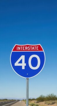 Iconic Interstate 40 Highway Sign Against A Clear Blue Sky