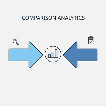 Blue arrows with graph and icons.