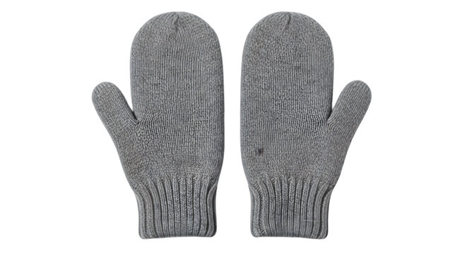 Gray knitted mittens isolated on transparent background