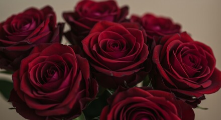 Fototapeta premium 優しく包み込むような柔らかな光が深紅のバラの魅力を引き立てロマンチックで上品な雰囲気を演出する美しい花束. AI Generated