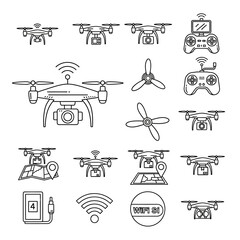 Drone and drone controller icons set. © rohmat