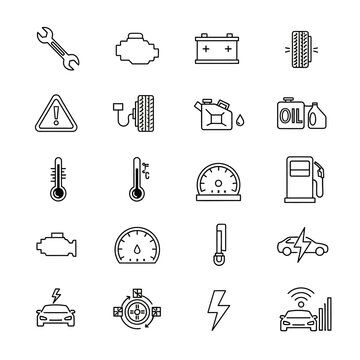 Car warning light icons set.