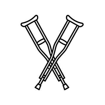 Black and white illustration of two crossed crutches for medical or healthcare concepts.