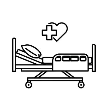 Medical bed with heart and cross symbol, healthcare concept illustration.