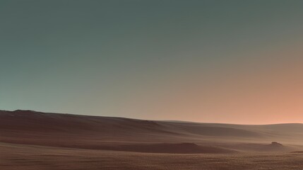 Fototapeta premium Desert Horizon's Serenity: A panoramic view of a vast, arid desert landscape under a tranquil sky, inviting a sense of solitude and vastness.