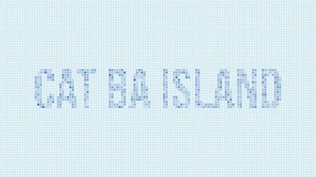 Cat Ba Island dotted map animation. Digital style shape of Cat Ba Island with title. Blue dots appear with flickering effect. Vietnam. Creative Intro, outro, title, logo video.