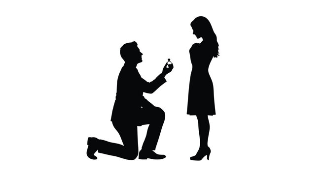 A man proposing to a woman captured in a dramatic silhouette