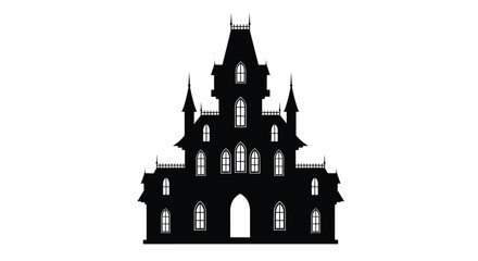 A dark gothic castle stands prominently against a white background silhouette © MDALTUFHOSAIN