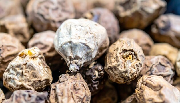 Detailed macro photograph of a pile of raw organic tiger nuts, also known as chufa.