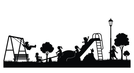 Children playing on a playground at sunset a striking silhouette © MDALTUFHOSAIN