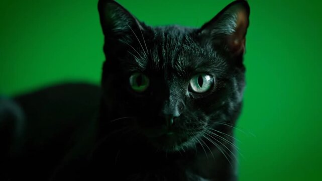 Close up of black cat face.