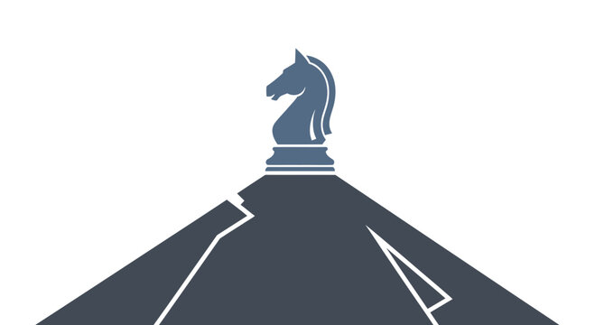 Dark blue chess knight on pedestal.