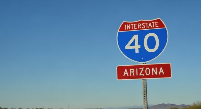 Interstate 40 Arizona Highway Sign Under Clear Blue Sky