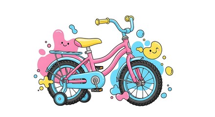 Fototapeta premium Cute Kids Bicycle Illustration with Pastel Colors – Fun Cartoon Style Bike Design, Playful Children Transport Concept, Minimal Background, Colorful Creative Graphic for Kids Theme with Copy Space