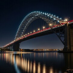 Obraz premium Illuminated Bridge Arches Reflecting On Water At Night
