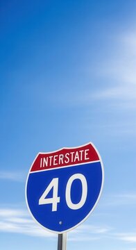 Interstate 40 Highway Sign Against A Vast Blue Sky
