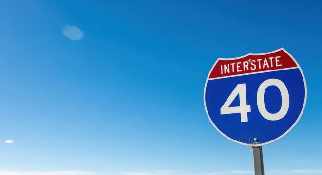 Interstate 40 Highway Sign Against Vast Blue Sky