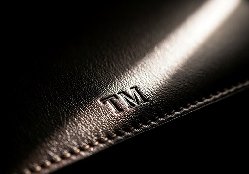 Trademark Embossed on Black Leather, Luxury Texture, Minimalist Design