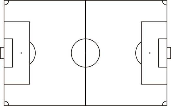 サッカー場のシンプルな俯瞰図、ベクターイラスト