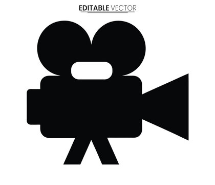 Simple black silhouette of a vintage movie camera editable vector graphic silhouette